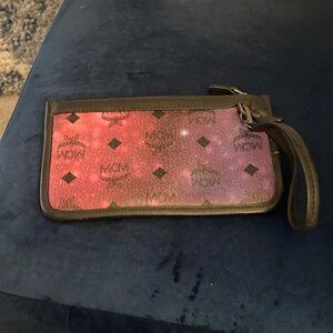 MCM Pink and Black Logo Wristlet
